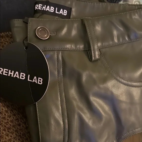 Rehab lab army green Skinny High-Waisted Mesh NWT Faux Leather Pants - Picture 3 of 4